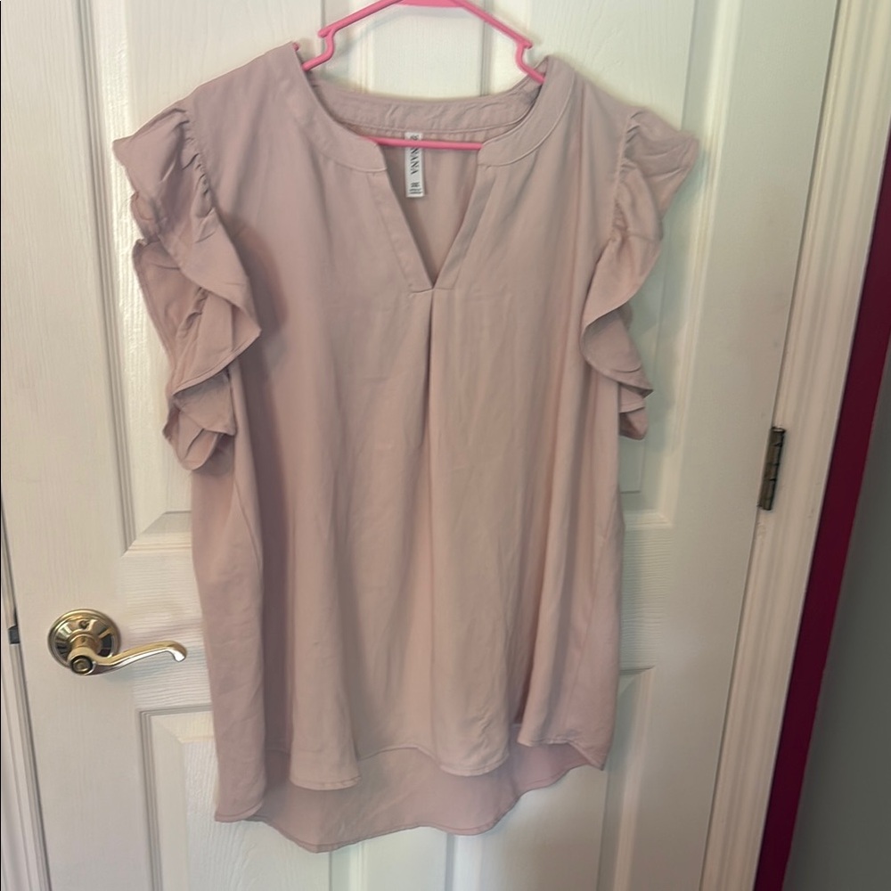 Women's Ruffled Sleeve Blouse- Light Khaki